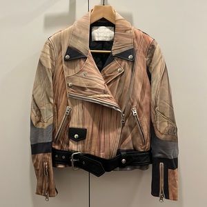 ACNE LEATHER JACKET Printed Pink Nude Small